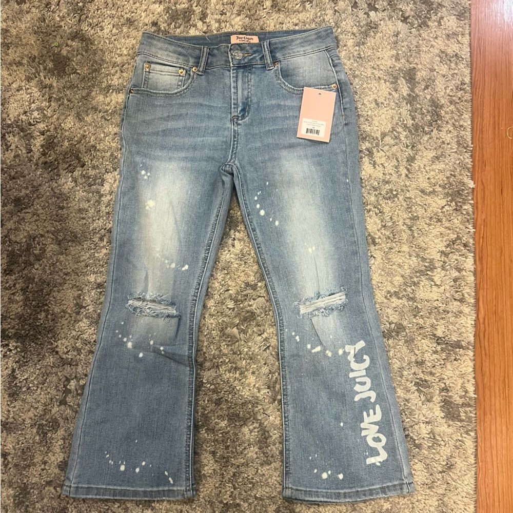 NWT Juicy Couture girls Mid Rise Crop Kick Flare jean stretch 12 Light Wash - Picture 3 of 11
